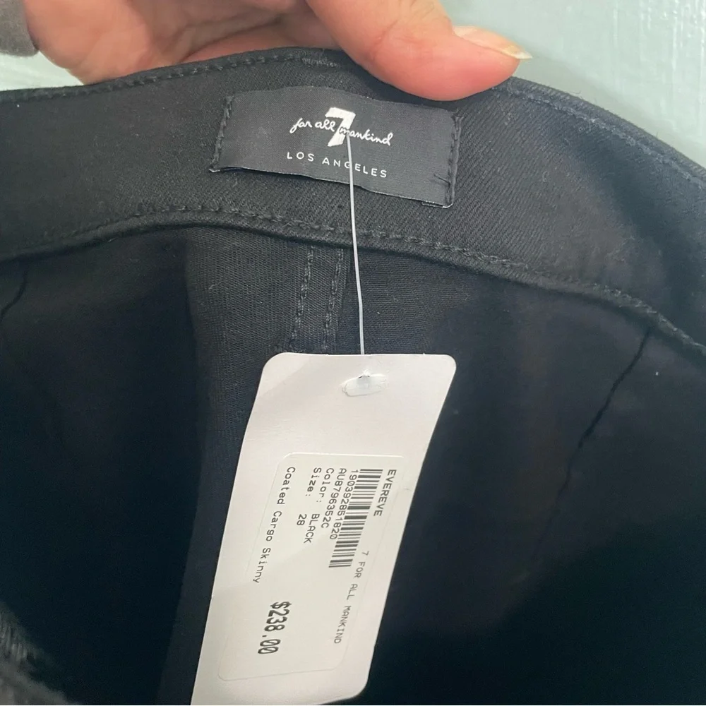 7 For All Mankind Coated Cargo Skinny‎ Black Shiny Women Sz 28 NWT